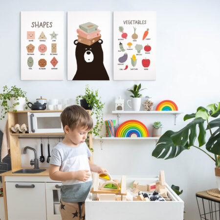Σετ Τριπτυχος Πινακας σε καμβά LEARNING BEAR - Παιδικοι και set
