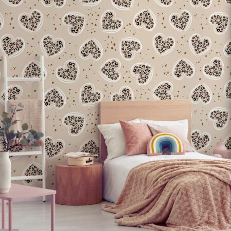 Αυτοκόλλητη Ταπετσαρία τοίχου LEOPARD PATTERN HEARTS - Εφηβικές Ταπετσαρίες