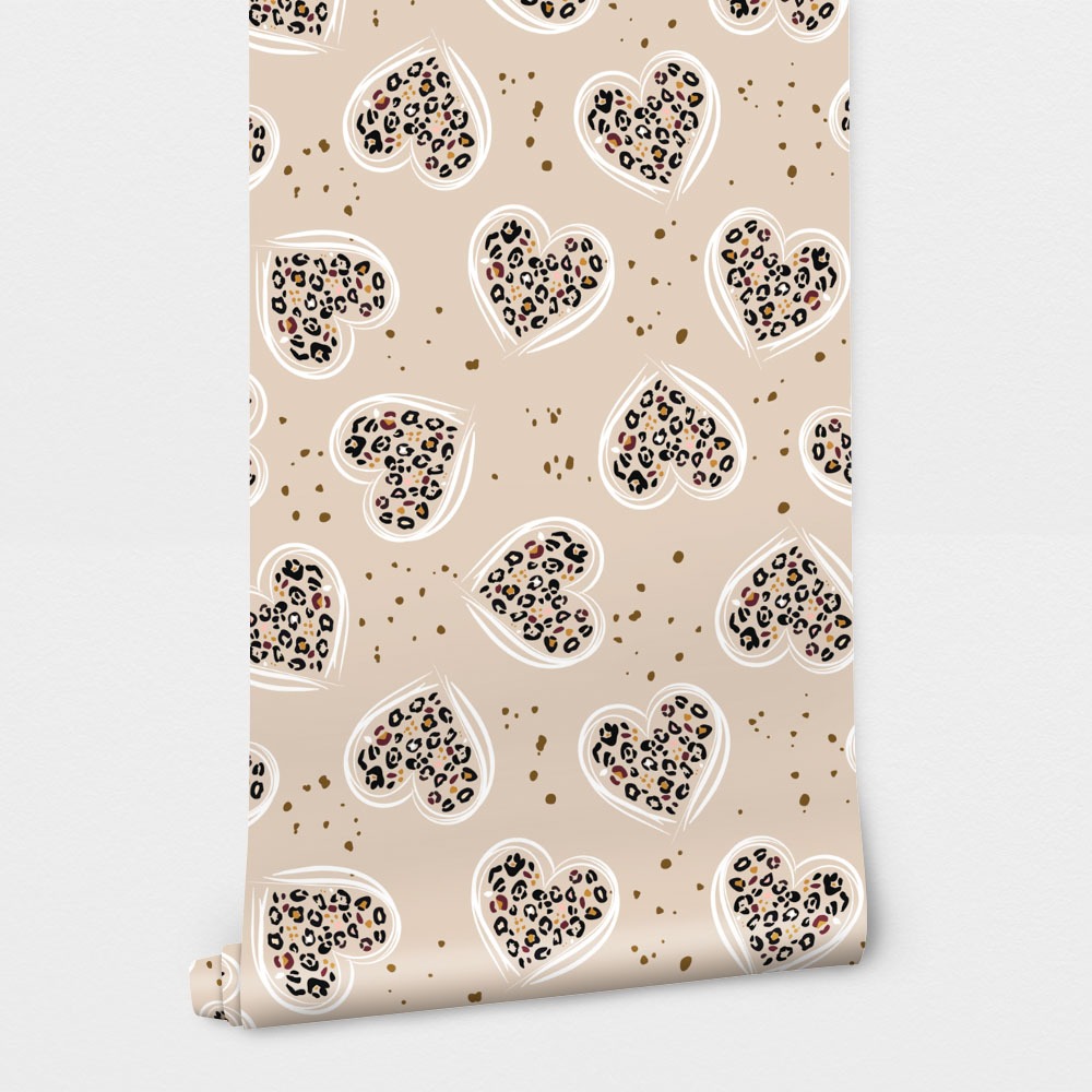 Αυτοκόλλητη Ταπετσαρία τοίχου LEOPARD PATTERN HEARTS
