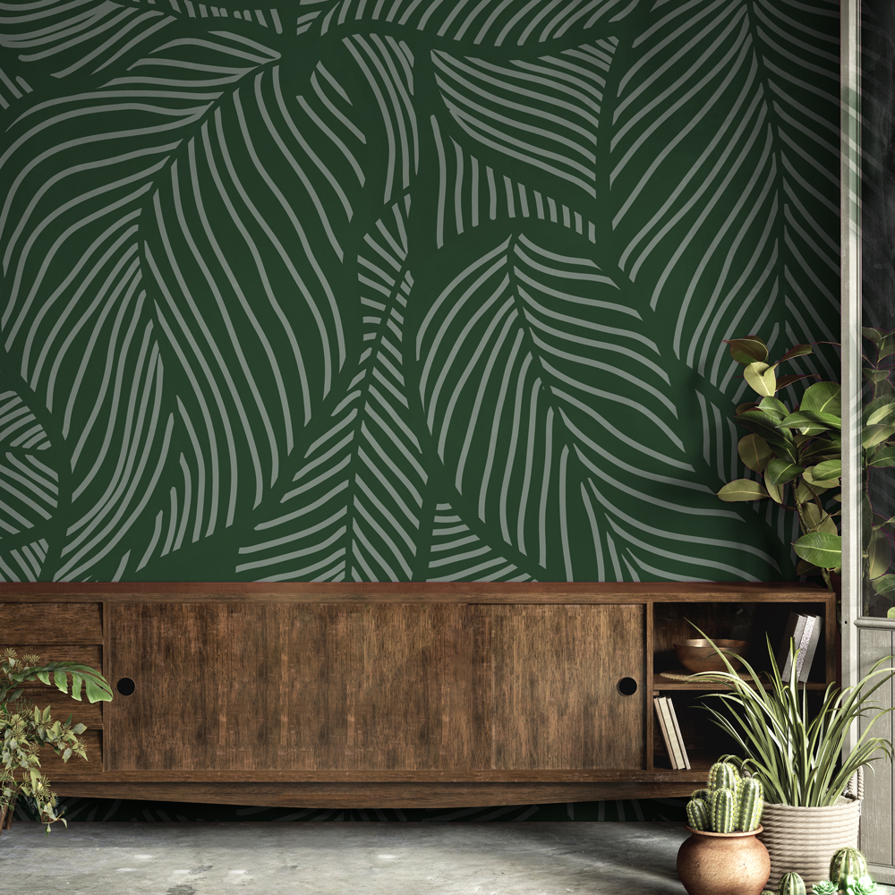 Αυτοκόλλητη Ταπετσαρία τοίχου MINIMAL GREEN LEAVES