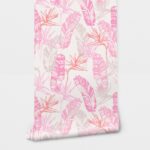 Αυτοκόλλητη Ταπετσαρία τοίχου PINK TROPICAL LEAVES