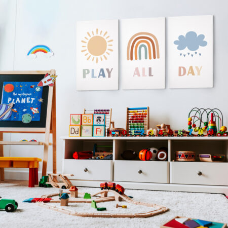 Σετ Τριπτυχος Πινακας σε καμβά PLAY ALL DAY - Παιδικοι και set