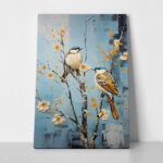 Πινακας σε καμβά TWO BIRDS ON A TREE WITH WHITE FLOWERS