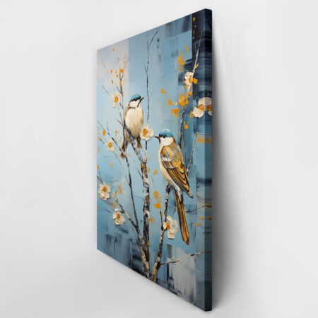 Πινακας σε καμβά TWO BIRDS ON A TREE WITH WHITE FLOWERS - Εργα Τεχνης Sticky 3