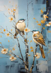 Πινακας σε καμβά TWO BIRDS ON A TREE WITH WHITE FLOWERS