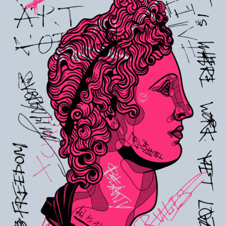 Πινακας σε καμβά APOLLO PINK CALLIGRAPHY - Πορτραιτα και Φιγουρες Sticky 5