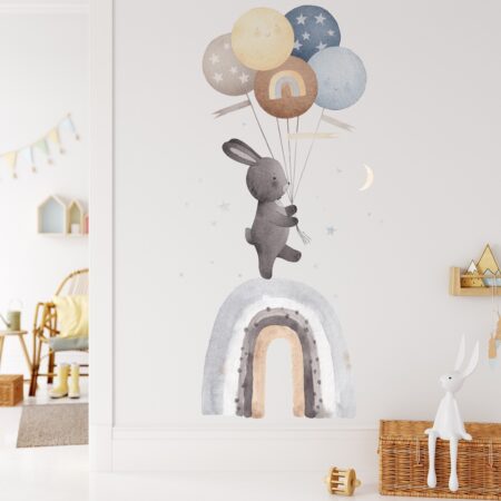 Αυτοκόλλητο Τοίχου BALLOON BUNNY ON RAINBOW - Βρεφικα & Παιδικά