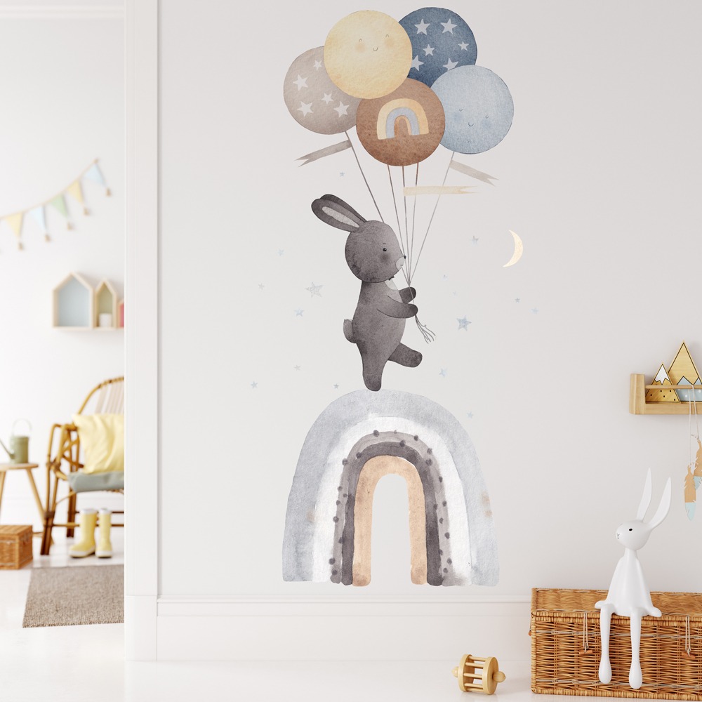 Αυτοκόλλητο Τοίχου BALLOON BUNNY ON RAINBOW