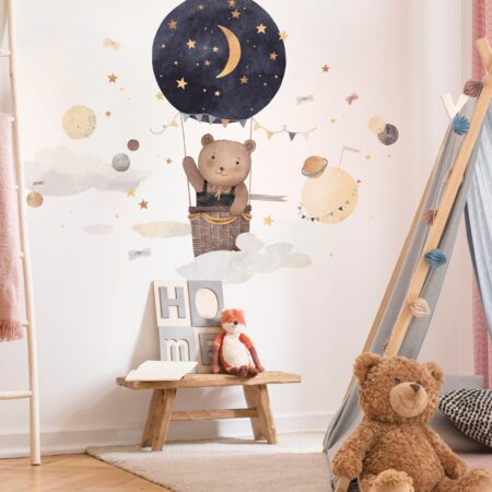 Aυτοκόλλητο Τοίχου BEAR SPACE AIR BALLOON - Βρεφικα & Παιδικά