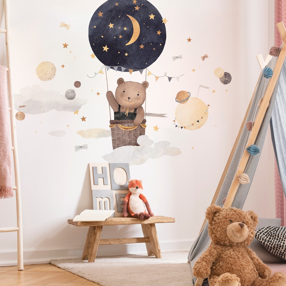 Aυτοκόλλητο Τοίχου BEAR SPACE AIR BALLOON