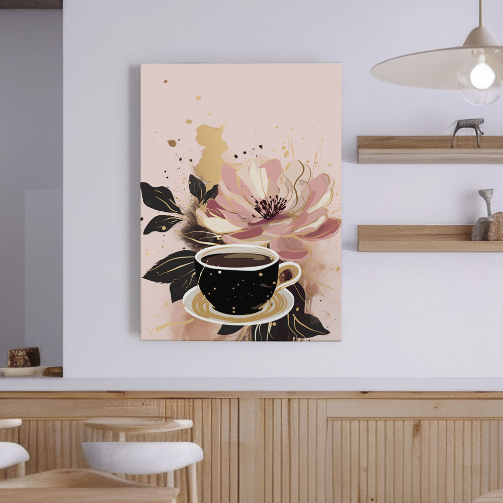 Πινακας σε καμβά CUP OF COFFEE WITH FLOWERS