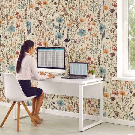 Αυτοκόλλητη Ταπετσαρία τοίχου HERBS AND FLOWERS PATTERN - Floral - Λουλουδια