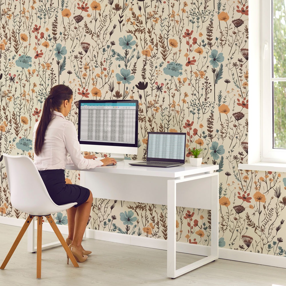 Αυτοκόλλητη Ταπετσαρία τοίχου HERBS AND FLOWERS PATTERN