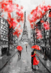 Πινακας σε καμβά PARIS BLACK WHITE AND RED PAINTING