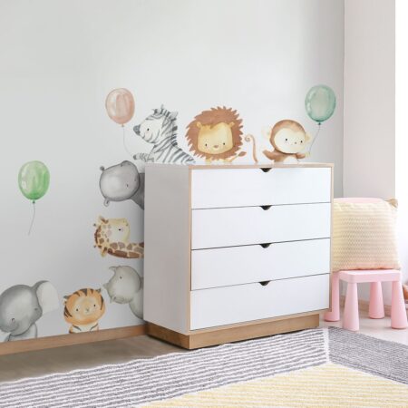 Αυτοκόλλητο τοίχου WATERCOLOR JUNGLE ANIMALS WITH BALLOONS - Βρεφικα & Παιδικά