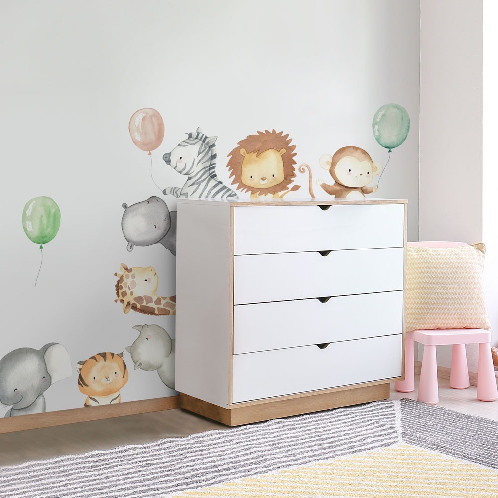 Αυτοκόλλητο τοίχου WATERCOLOR JUNGLE ANIMALS WITH BALLOONS