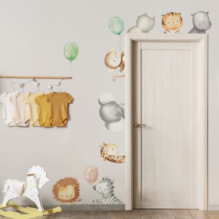 Αυτοκόλλητο τοίχου WATERCOLOR JUNGLE ANIMALS WITH BALLOONS - Βρεφικα & Παιδικά Sticky 1