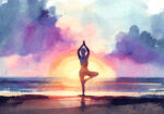 Πινακας σε καμβά YOGA AT SUNSET 2