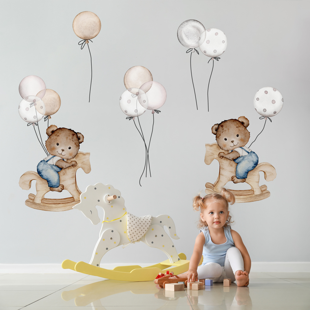 Aυτοκόλλητο Τοίχου BEARS ON ROCKING HORSE AND BALLOONS