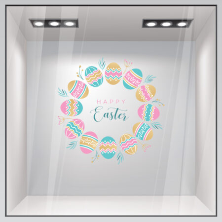 Αυτοκόλλητο Βιτρίνας EASTER EGGS AND FLOWERS - Πασχαλινή βιτρίνα