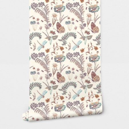 Αυτοκόλλητη Ταπετσαρία τοίχου FLORAL WITH BUTTERFLIES AND DRAGONFLIES - Floral - Λουλουδια Sticky 2