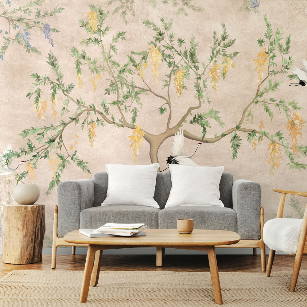Αυτοκόλλητη Ταπετσαρία τοίχου FLOWERING TREE WITH CRANES