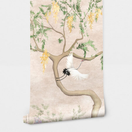 Αυτοκόλλητη Ταπετσαρία τοίχου FLOWERING TREE WITH CRANES - Tropical Sticky 2