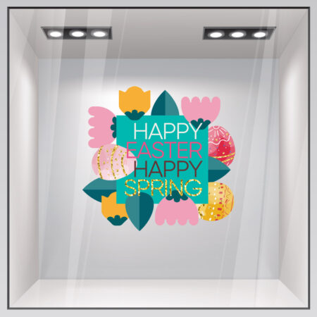 Αυτοκόλλητο Βιτρίνας HAPPY EASTER HAPPY SPRING - Πασχαλινή βιτρίνα