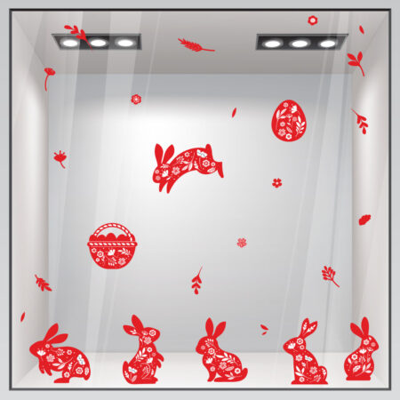 Αυτοκόλλητο Βιτρίνας HAPPY EASTER BUNNIES - 