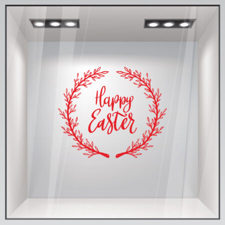 Αυτοκόλλητο Βιτρίνας HAPPY EASTER WREATH - Πασχαλινή βιτρίνα Sticky 1
