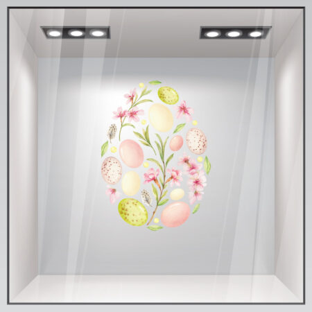 Αυτοκόλλητο Βιτρίνας WATERCOLOR FLORAL EASTER EGG - Πασχαλινή βιτρίνα