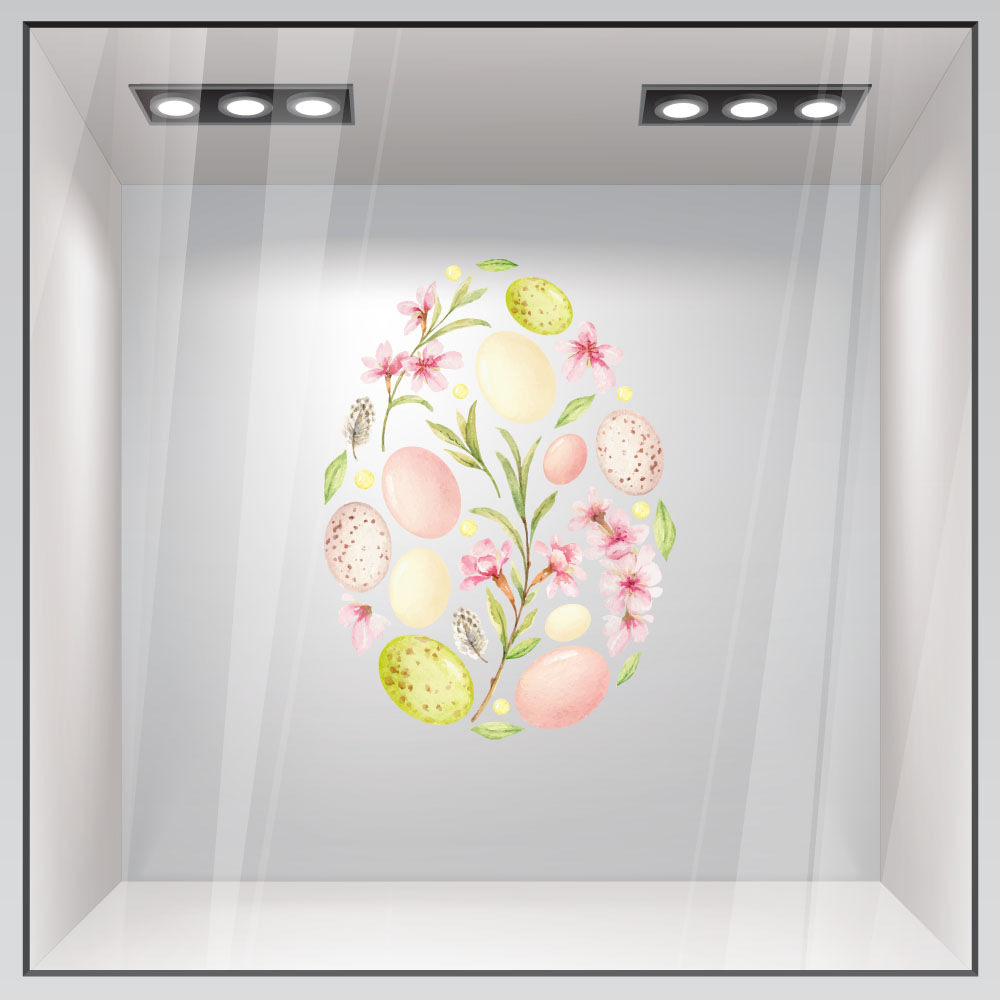 Αυτοκόλλητο Βιτρίνας WATERCOLOR FLORAL EASTER EGG