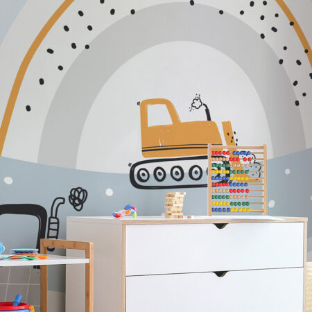 Αυτοκόλλητη Ταπετσαρία τοίχου CUTE CONSTRUCTION CARS - Παιδικές Ταπετσαρίες Sticky 1