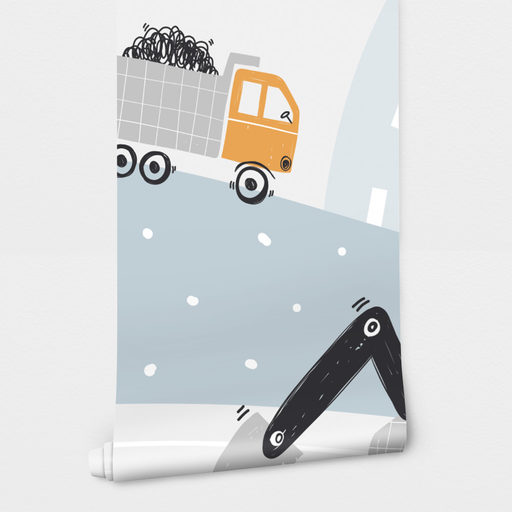 Αυτοκόλλητη Ταπετσαρία τοίχου CUTE CONSTRUCTION CARS