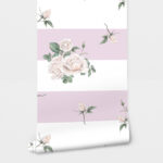 Αυτοκόλλητη Ταπετσαρία τοίχου PINK STRIPES AND WHITE ROSES