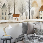 Αυτοκόλλητη Ταπετσαρία τοίχου SNOWY CUTE TOWN