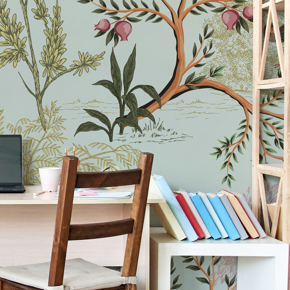 Αυτοκόλλητη Ταπετσαρία τοίχου SUMMER FLORAL PATTERN WITH BIRDS