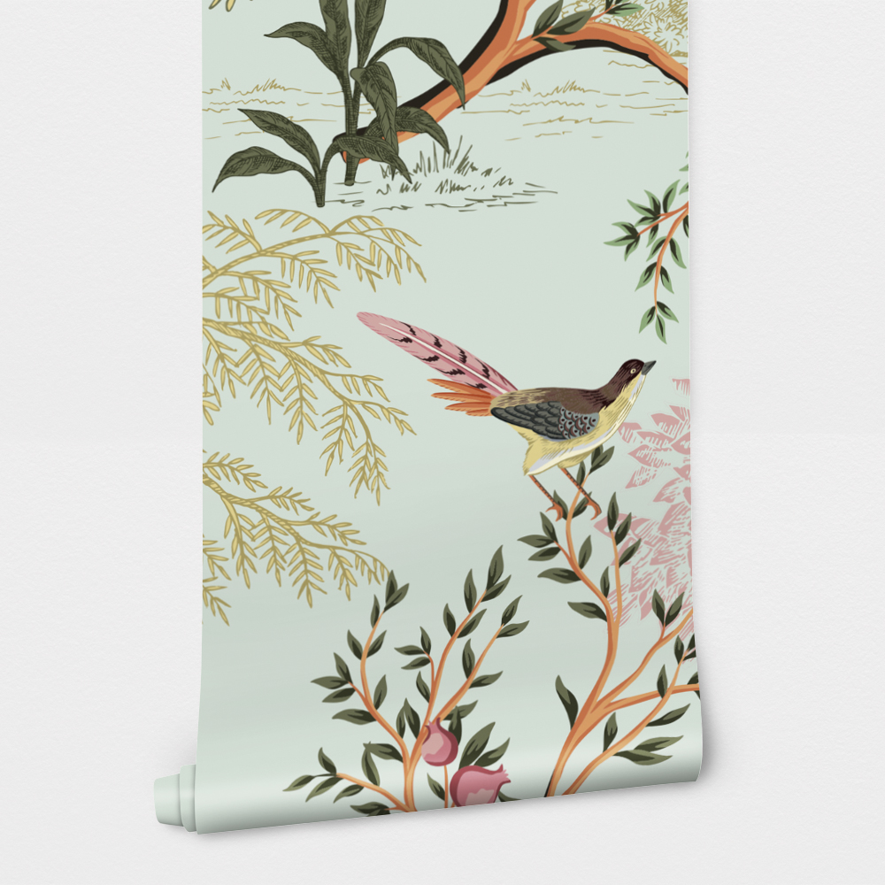 Αυτοκόλλητη Ταπετσαρία τοίχου SUMMER FLORAL PATTERN WITH BIRDS