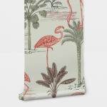 Αυτοκόλλητη Ταπετσαρία τοίχου TROPICAL PALM TREES AND FLAMINGOS