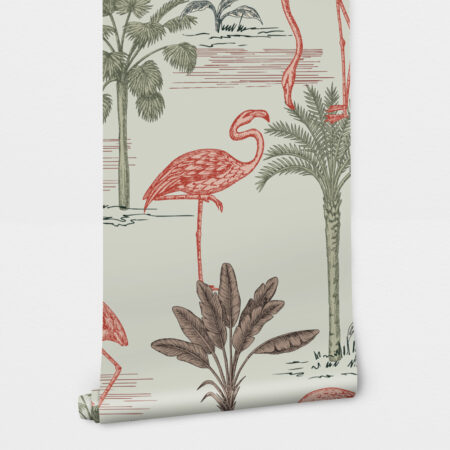 Αυτοκόλλητη Ταπετσαρία τοίχου TROPICAL PALM TREES AND FLAMINGOS - Tropical Sticky 2