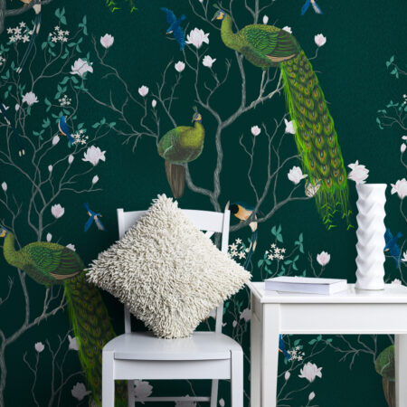 Αυτοκόλλητη Ταπετσαρία τοίχου WHITE FLOWERS AND EXOTIC BIRDS - Tropical Sticky 1