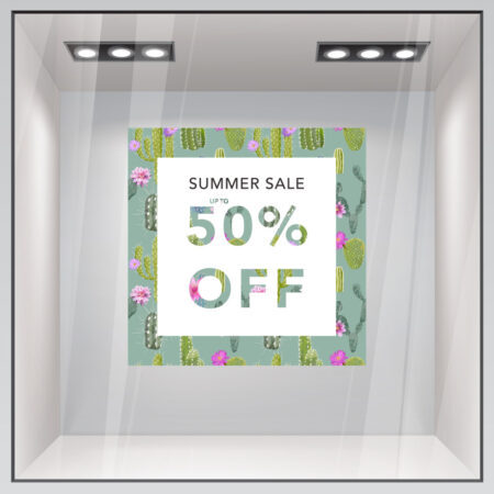 Αυτοκoλλητο Εκπτωσεων SUMMER SALE CACTUS - Καλοκαιρινή βιτρίνα