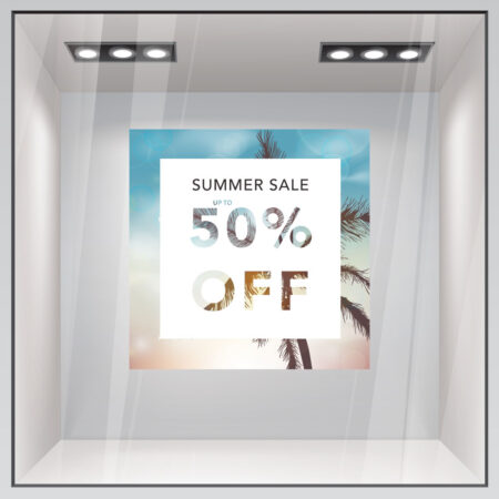 Αυτοκoλλητο Εκπτωσεων SUMMER SALE PALM TREE - Καλοκαιρινή βιτρίνα