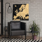 Πίνακας Τετράγωνος BLACK AND GOLD EUROPE MAP