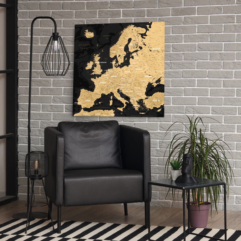 Πίνακας Τετράγωνος BLACK AND GOLD EUROPE MAP