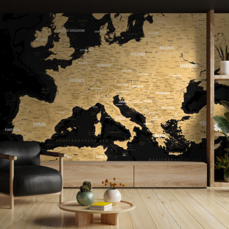 Αυτοκόλλητη Ταπετσαρία τοίχου BLACK AND GOLD EUROPE MAP - Χάρτες - Πόλεις
