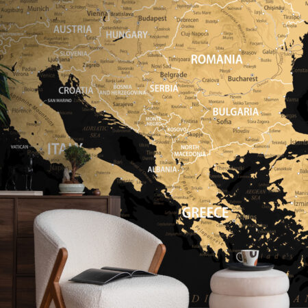 Αυτοκόλλητη Ταπετσαρία τοίχου BLACK AND GOLD EUROPE MAP - Χάρτες - Πόλεις Sticky 1