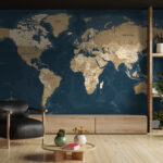 Αυτοκόλλητη Ταπετσαρία τοίχου BLUE AND BEIGE WORLD MAP