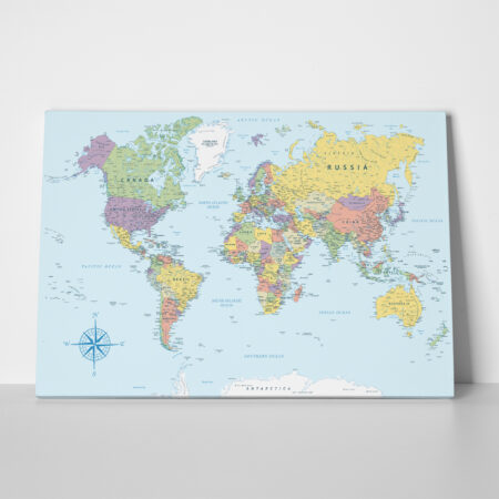 Πινακας σε καμβά BLUE POLITICAL WORLD MAP - Χαρτες Sticky 1