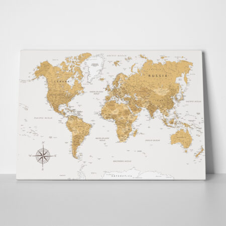 Πινακας σε καμβά EARTHTONE WORLD MAP - Χαρτες Sticky 1